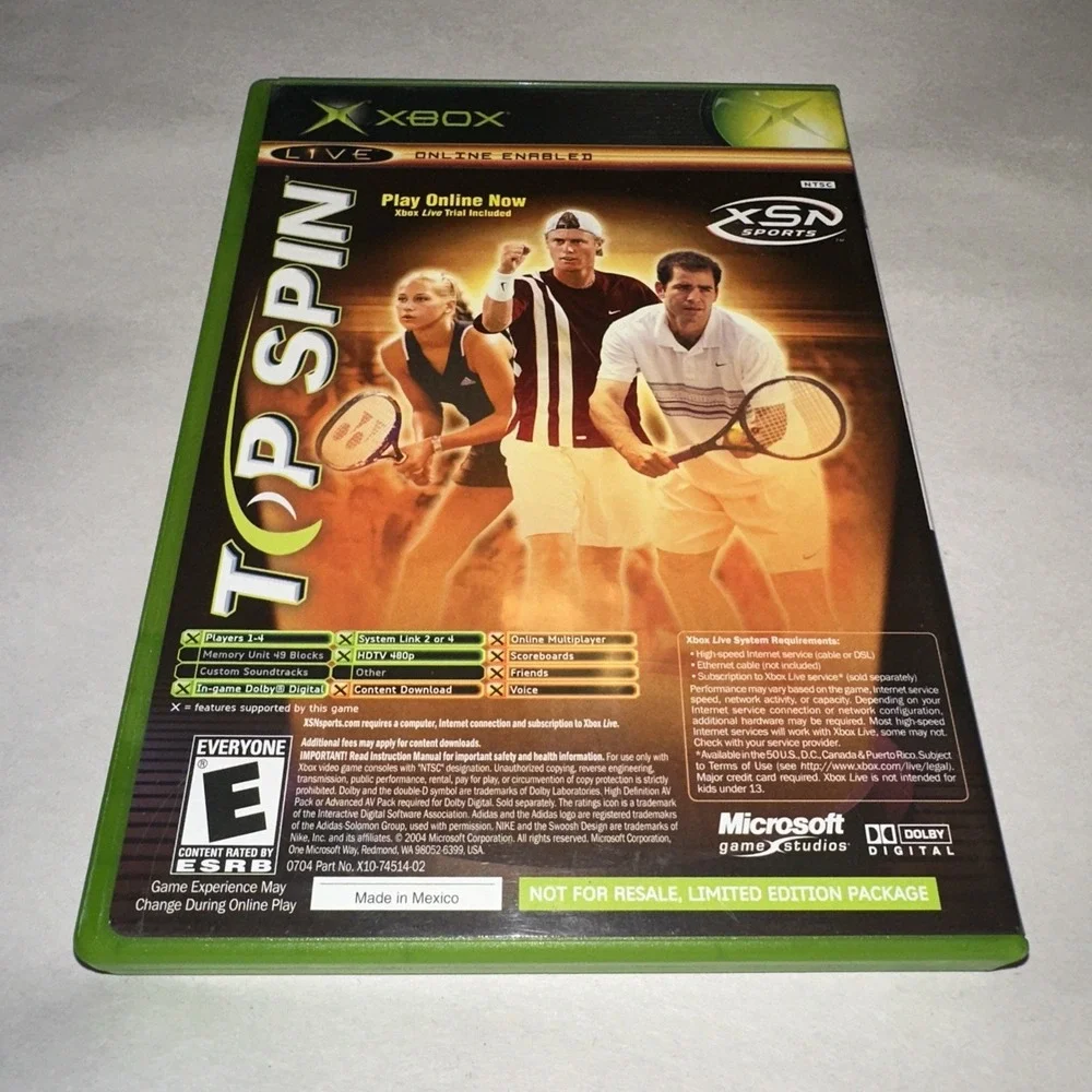 NCAA Football 2005 + Top Spin (Xbox, 2004) Complete CIB W/ Both Manuals Exc Cond